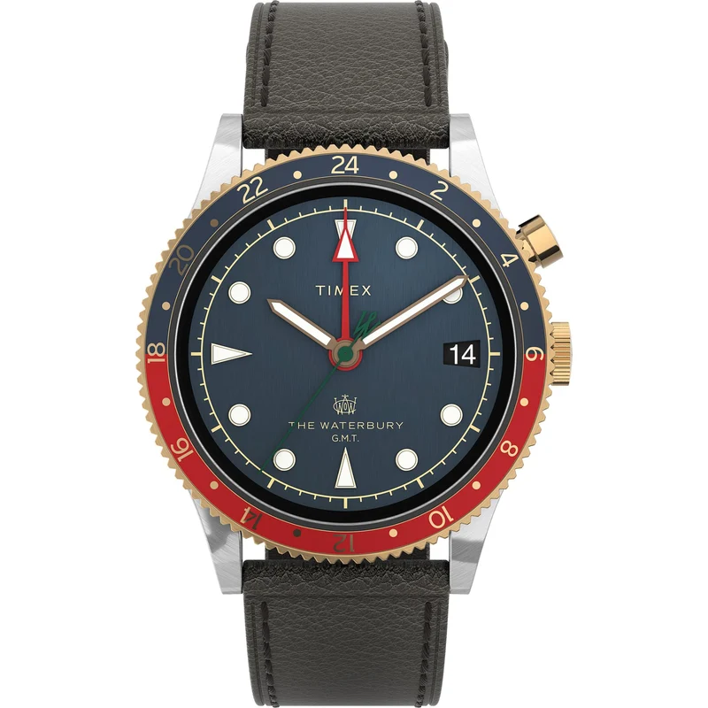 Timex Waterbury 39mm Blue Dial Leather Mens Quartz Watch TW2U90500