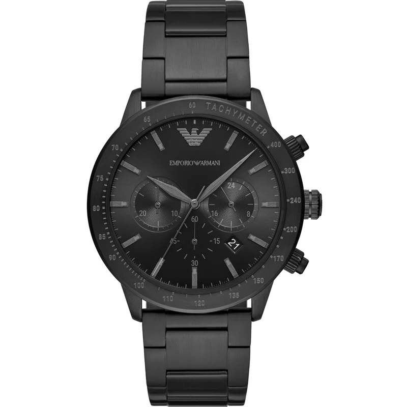 Emporio Armani Mario 43mm Chronograph Black Dial Steel Mens Quartz Watch AR11242