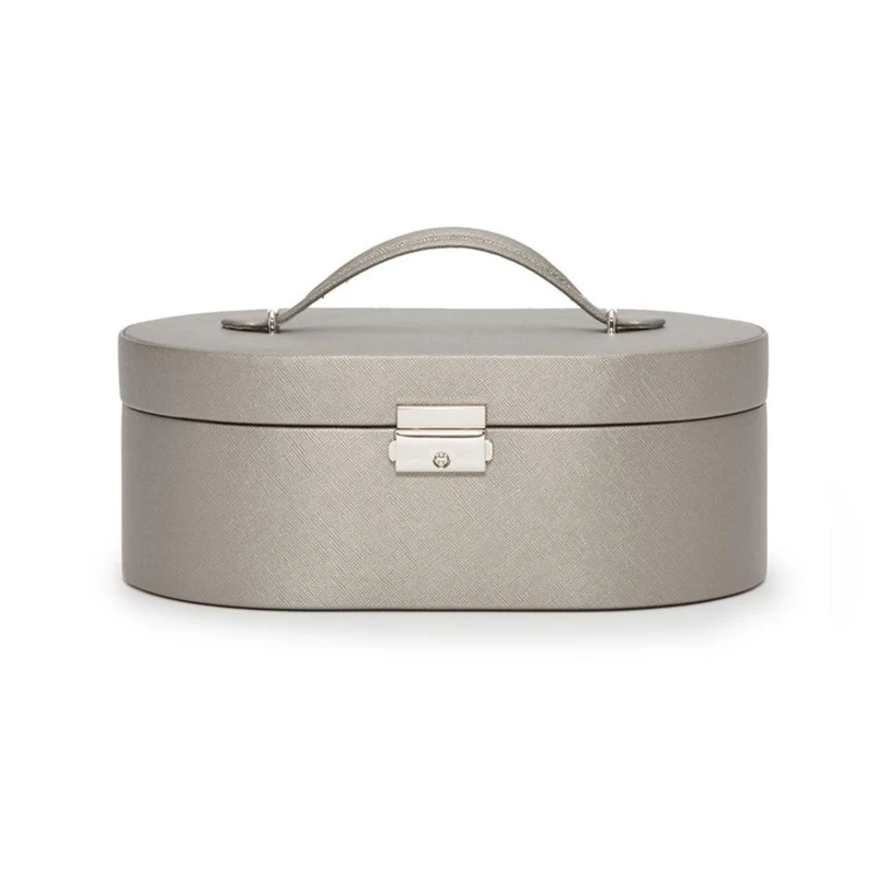 WOLF Heritage Oval Jewelry Box Tan Leather 280534