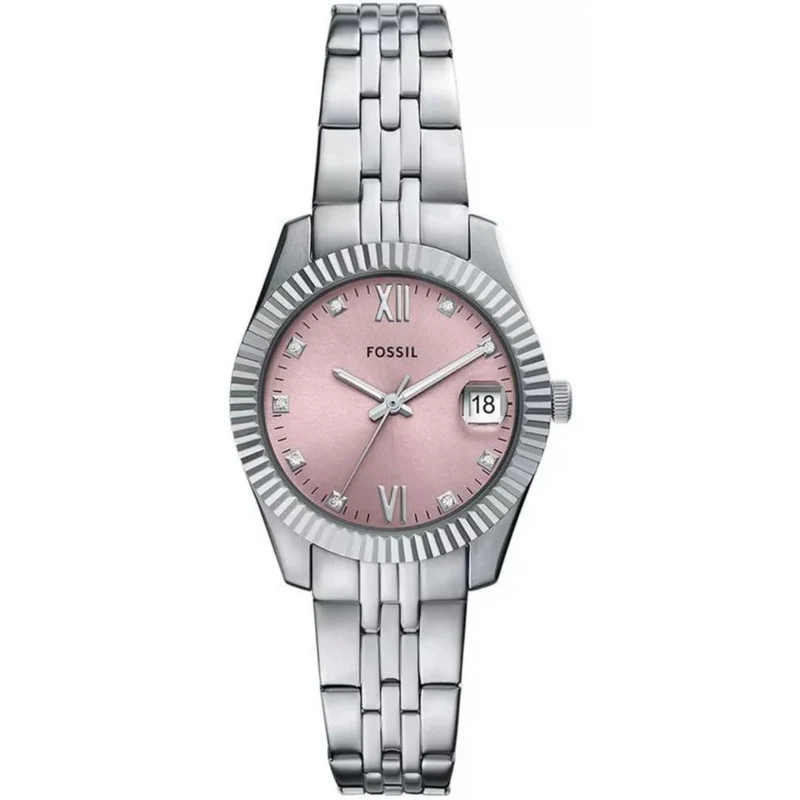 Fossil Scarlette 33mm Pink Dial Steel Ladies Quartz Watch ES5403
