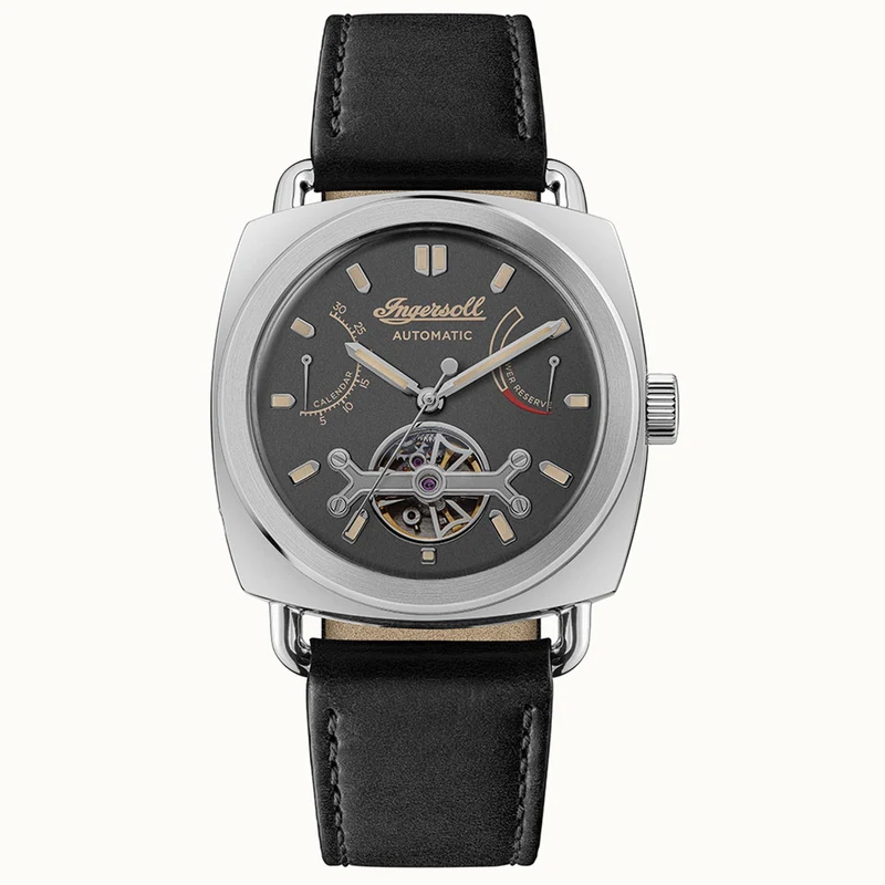 Ingersoll ‘The Nashville’ Automatic Grey Dial Black Leather Strap Men's Watch I13002