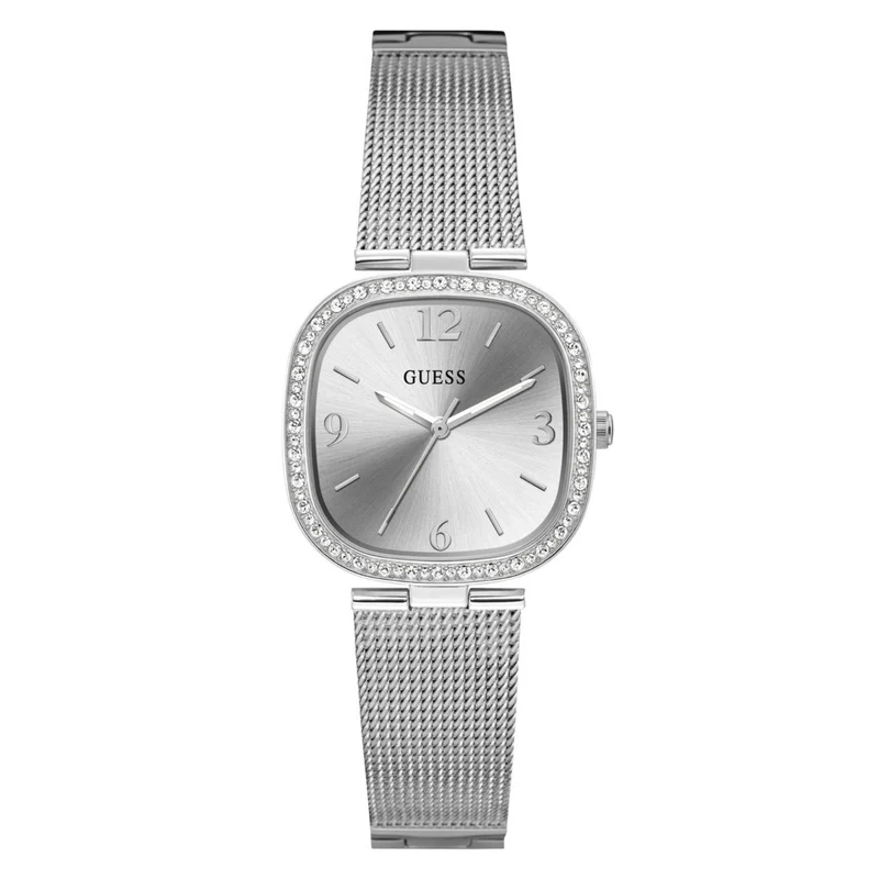 Guess Tapestry Rounded Square Silver Dial Stainless Steel Strap Women's Watch GW0354L1