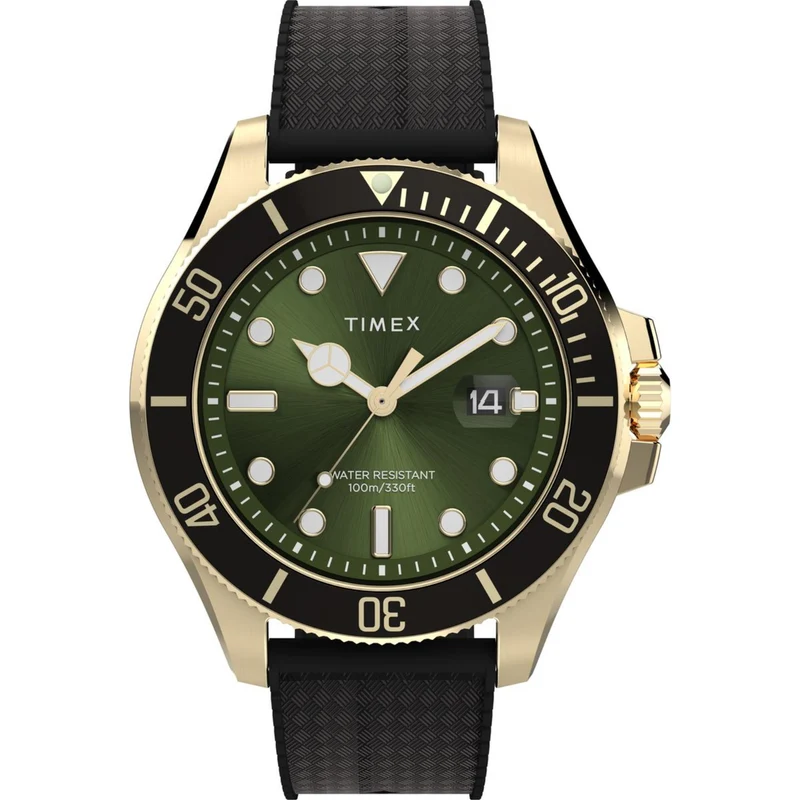 Timex Harborside 43mm Coast Green Dial Rubber Mens Quartz Watch TW2Y05300