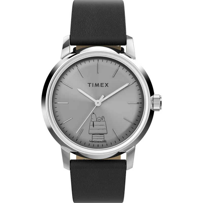 Timex Peanuts 40mm Silver Dial Leather Mens Automatic Watch TW2Y10000