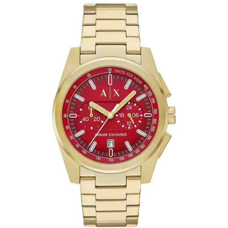 Armani Exchange Parker 42mm Chronograph Red Dial Steel Strap Mens Quartz Watch AX2863