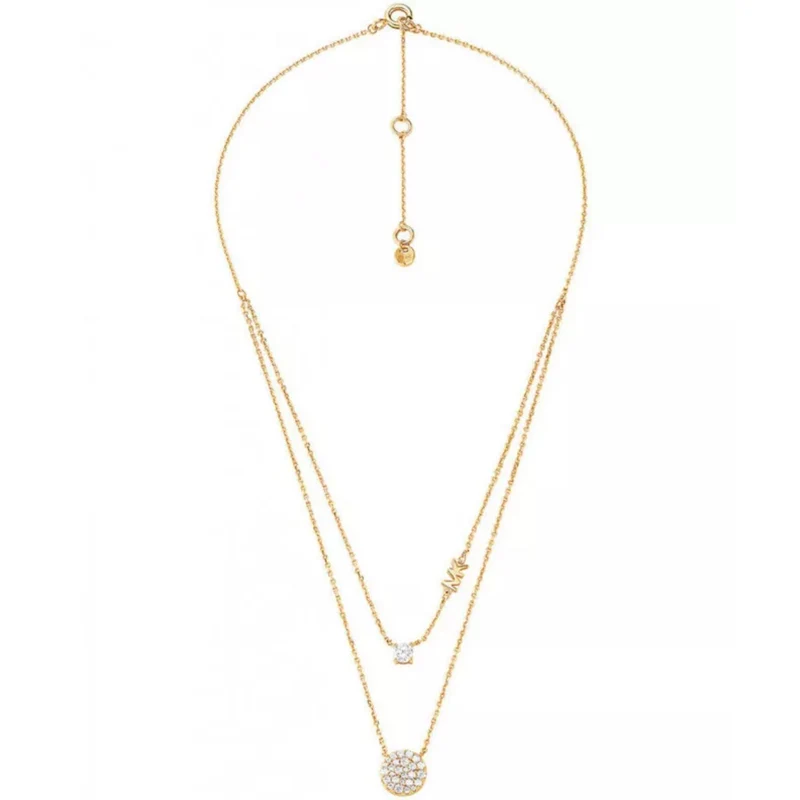 Michael Kors 14K Gold-Plated Sterling Silver Double Layered Pavé Disk Ladies Necklace MKC1591AN710