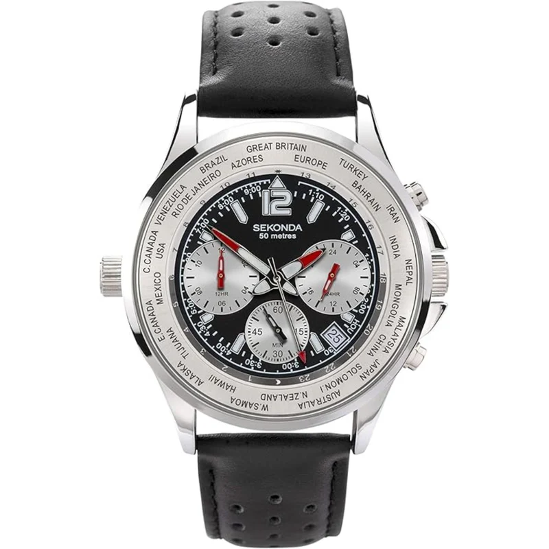 Sekonda Classic Quartz Black Dial Leather Strap Men’s Watch 1842