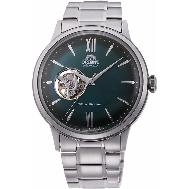 Orient Bambino 40.5mm Open Heart Green Dial Steel Mens Automatic Watch RA-AG0026E30B
