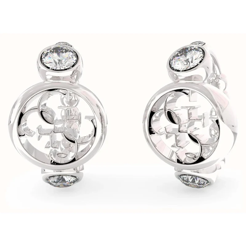 Guess Women’s Perfect Illusion Rhodium-Plated 4G Crystal Mini Hoop Earrings UBE03373RH