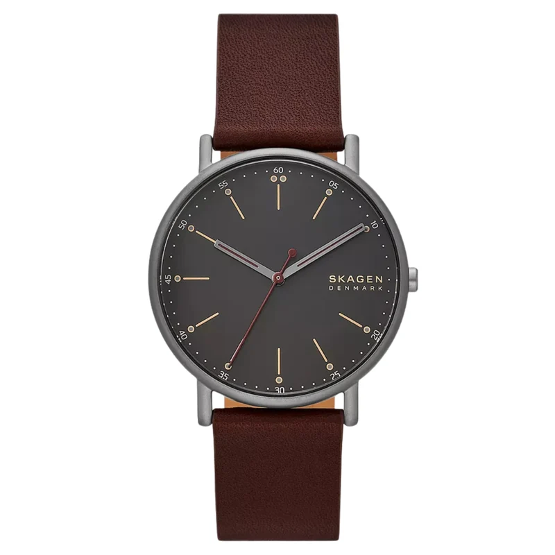 Skagen Signatur Cherry Wood Leather Strap Black Dial Men’s Watch SKW6860