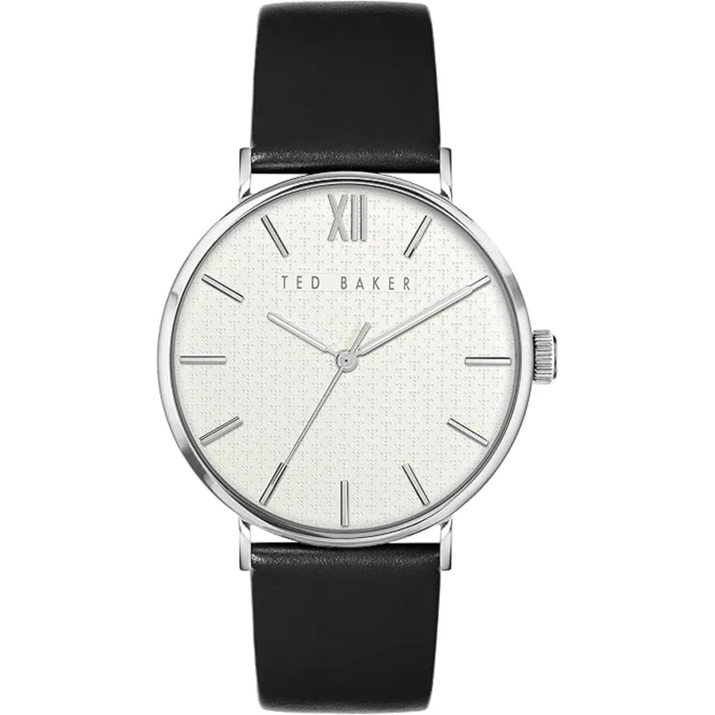 Ted Baker Phylipa Black Leather Strap White Dial Men's Watch BKPPGS2149I