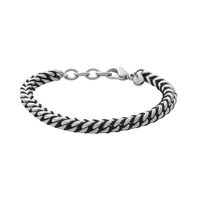 Skagen Hulsten Silver-Tone Stainless Steel and Black Nylon Men's Bracelet SKJM0170040