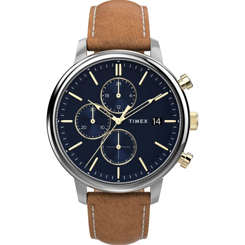 Timex Chicago 45mm Chronograph Blue Dial Leather Mens Quartz Watch TW2U39000