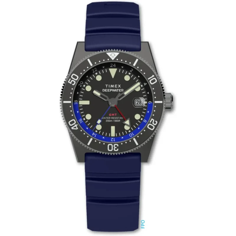 Timex Deep Water Reef 40mm Black Dial Rubber Mens Quartz Watch TW2W75100