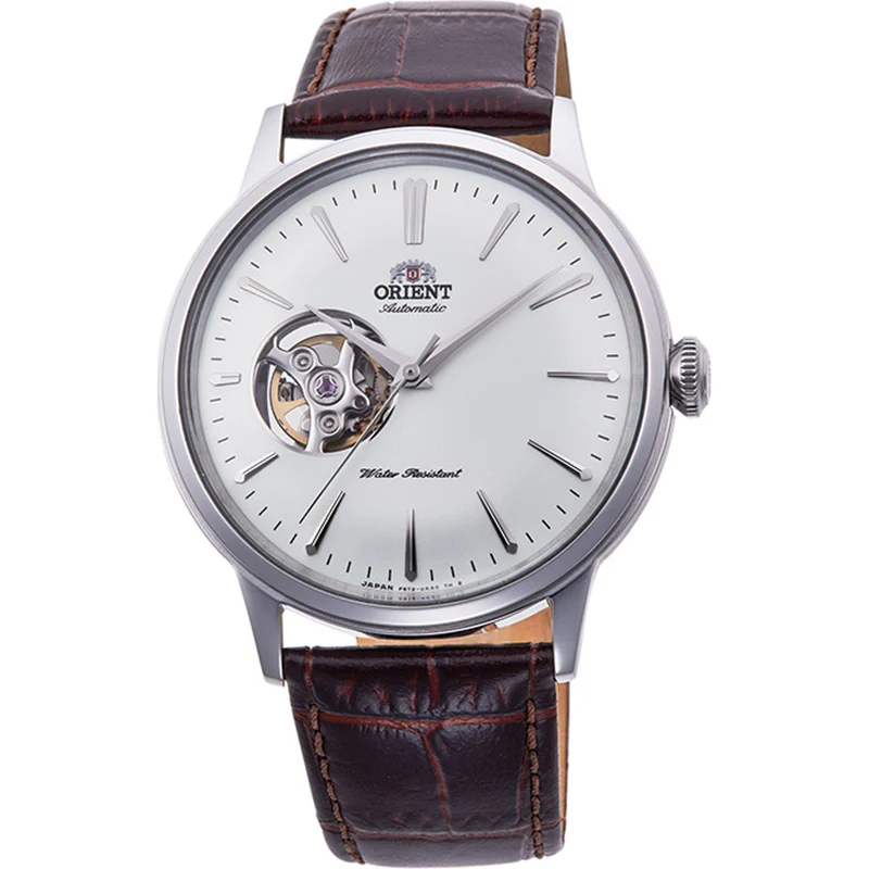 Orient Bambino 40.5mm Open Heart White Dial Leather Mens Automatic Watch RA-AG0002S30B