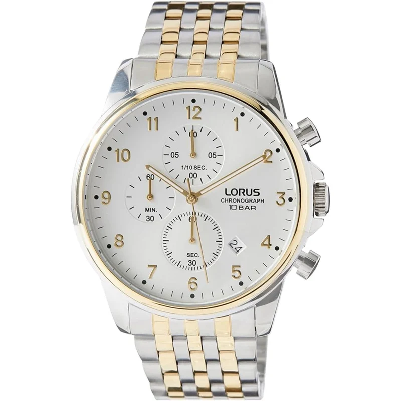 Lorus Sports Chronograph Two-Tone Bracelet White Sunray Dial Men's Watch RM338JX9