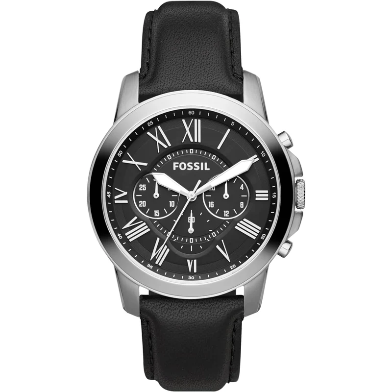 Fossil Grant 44mm Chronograph Black Dial Leather Mens Quartz Watch FS4812