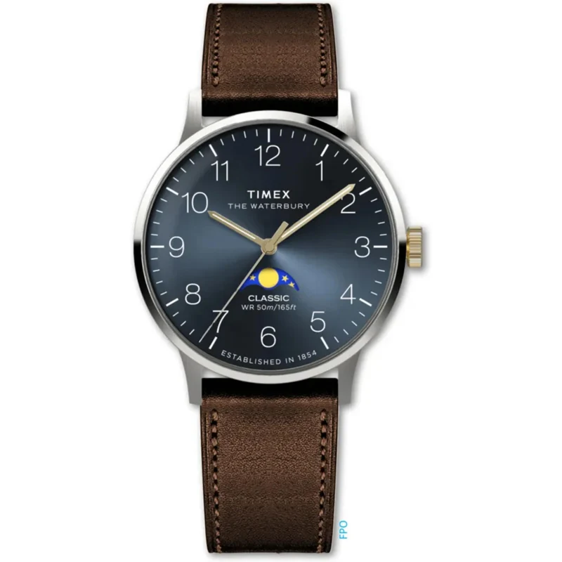 Timex Waterbury 40mm Blue Dial Leather Mens Quartz Watch TW2W75600