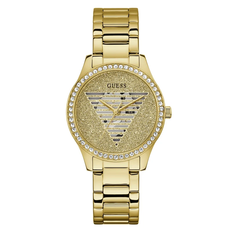GUESS Gold Tone Analog Champagne Dial with Stainless Steel Strap Ladies Watch GW0605L2