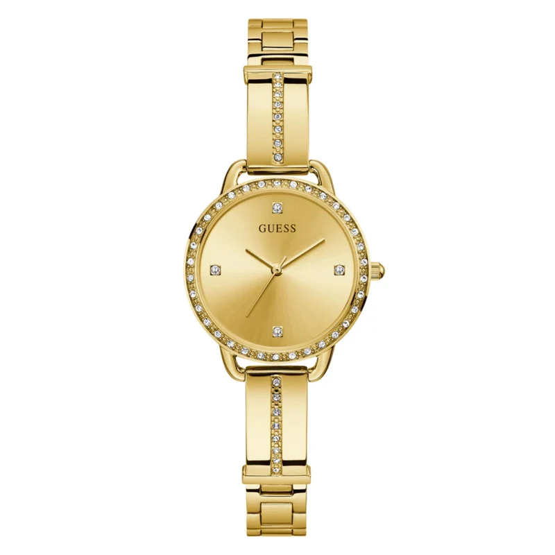 GUESS Ladies Gold Tone Stainless Steel Strap Analog Champagne Dial Watch GW0022L2