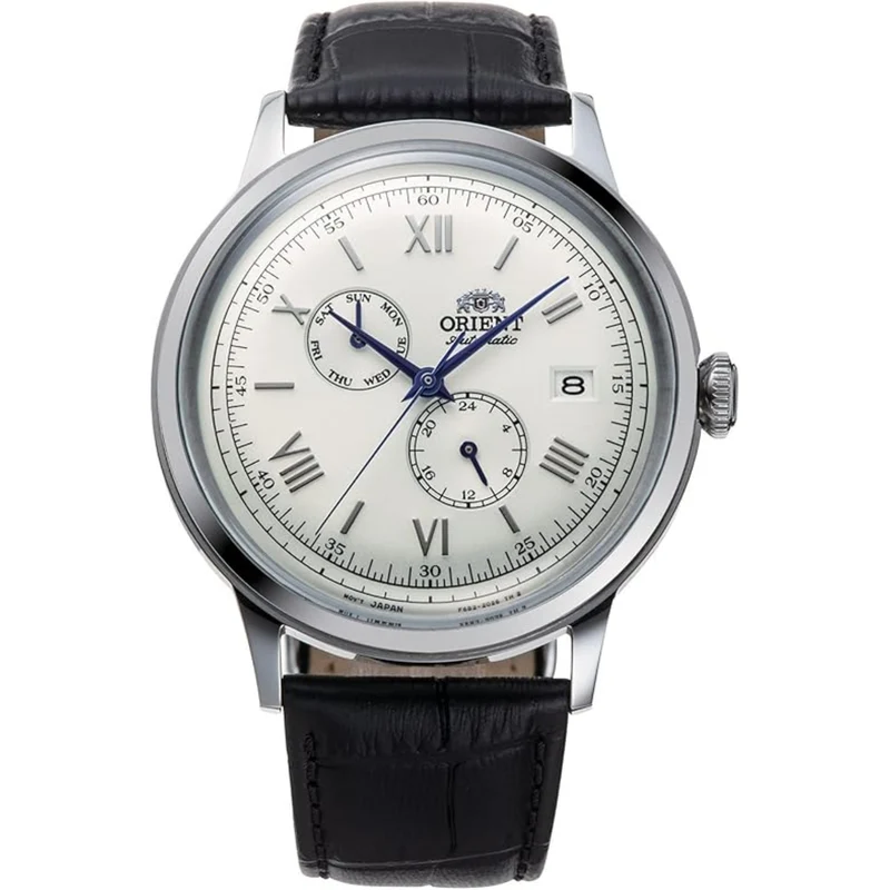 Orient Bambino 40mm Ex-Display Day Date White Dial Leather Mens Automatic Watch RA-AK0701S10B