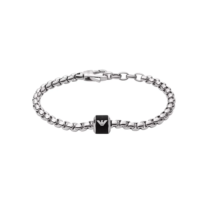 Emporio Armani Black Marble with Polished Metal Accents Chain Bracelet EGS2911040
