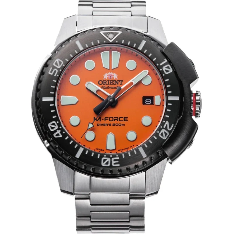 Orient M-Force 45mm Orange Dial Steel Mens Automatic Watch RA-AC0L08Y00B
