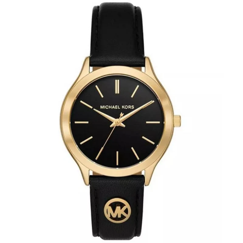 Michael Kors Slim Runway Black Leather Strap Black Dial Women’s Watch MK7482