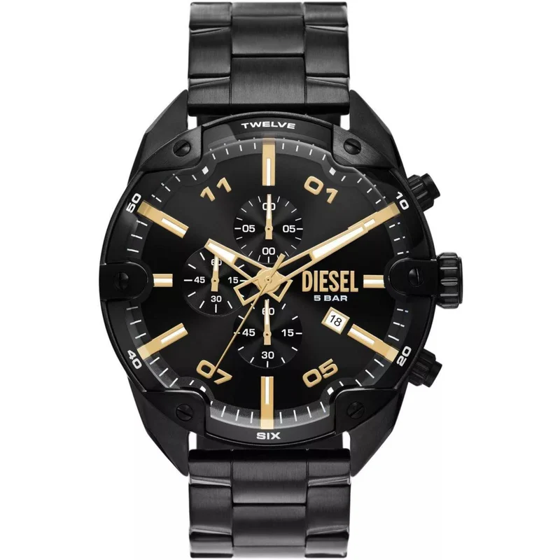 Diesel Spiked 49mm Chronograph Black Dial Steel Mens Quartz Watch DZ4644