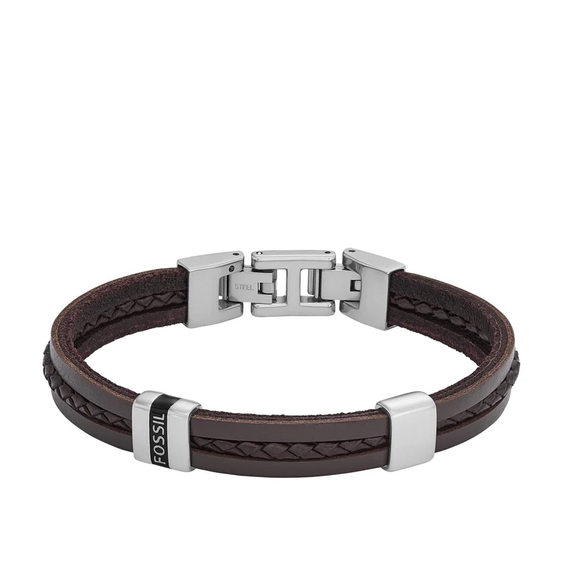 Fossil Leather Essentials Brown Leather Men's Bracelet JF04133040