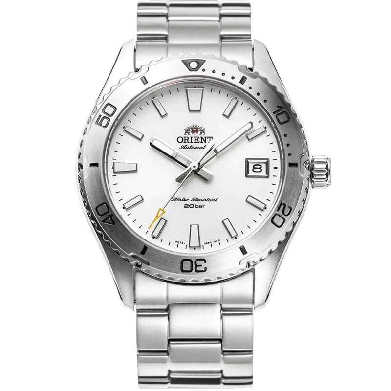 Orient Mako Automatic White Dial Steel Strap Men’s Watch Ex-Display RA-AC0Q03S10B-EX