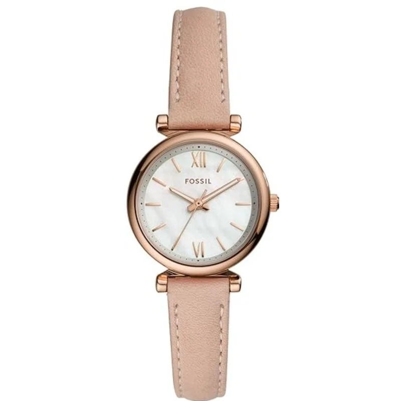 Fossil Carlie 28mm White Mother of Pearl Dial Leather Ladies Quartz Watch ES4699