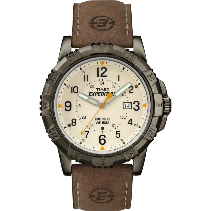 Timex Expedition 45mm Beige Dial Leather Mens Quartz Watch T49990