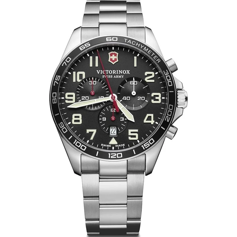 Victorinox FieldForce 42mm Chronograph Black Dial Steel Mens Quartz Watch 241855