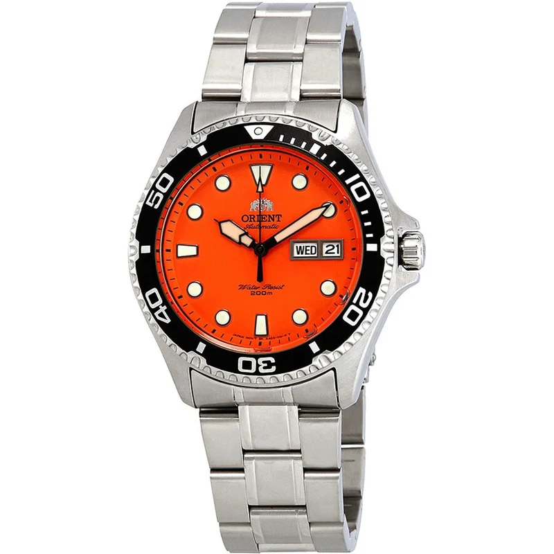 Orient Ray II 41mm Orange Dial Steel Mens Automatic Watch FAA02006M9