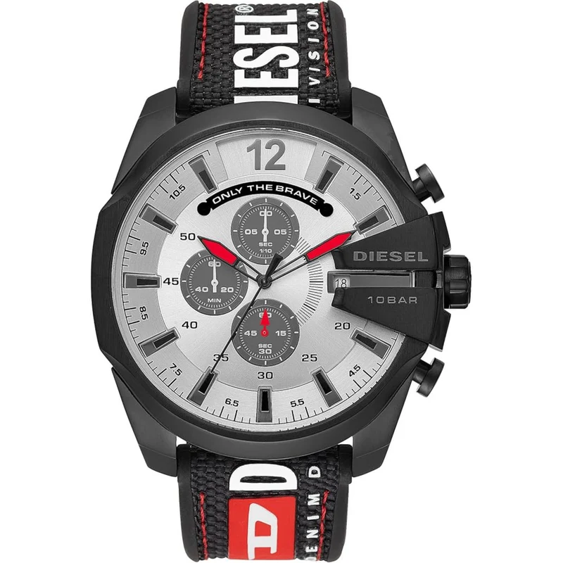 Diesel Mega Chief 51mm Chronograph Silver Dial Fabric Mens Quartz Watch DZ4512