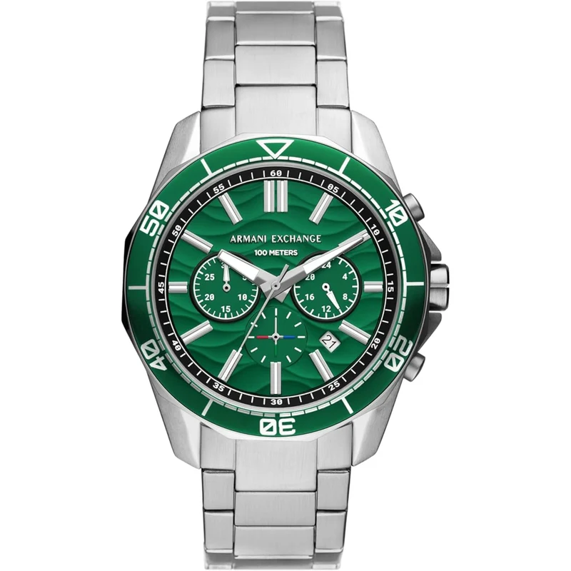 Armani Exchange Spencer 44mm Chronograph Green Dial Steel Mens Quartz Watch AX1957