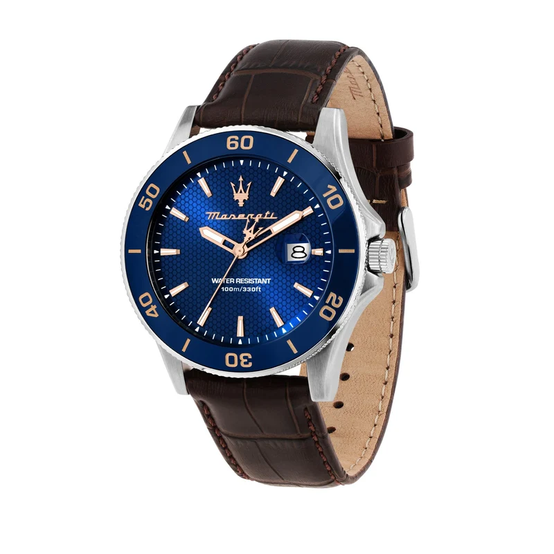 Maserati Competizione Quartz Blue Dial Leather Strap Men’s Watch R8851100004