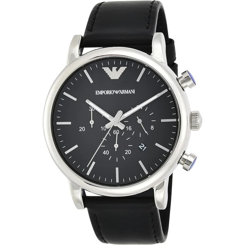 Emporio Armani Luigi 46mm Chronograph Black Dial Leather Mens Quartz Watch AR1828