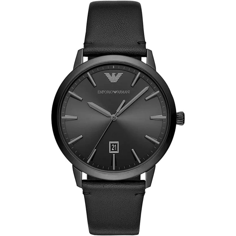 Emporio Armani Ruggero 43mm Black Dial Leather Mens Quartz Watch AR11278