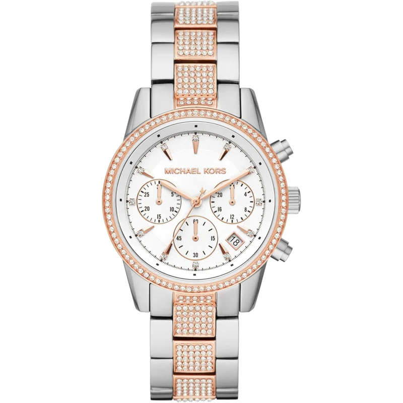 Michael Kors Bryant Two-Tone Stainless Steel Chronograph Silver Dial Women's Watch MK6651
