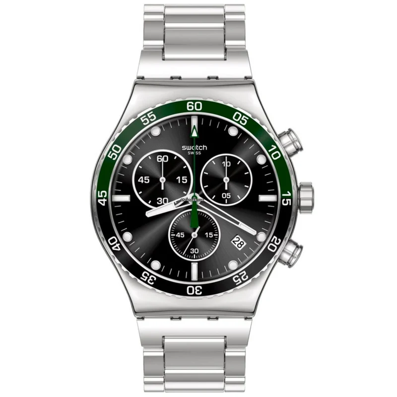 Swatch Dark Green Irony Black Dial Stainless Steel Strap Unisex Watch YVS506G