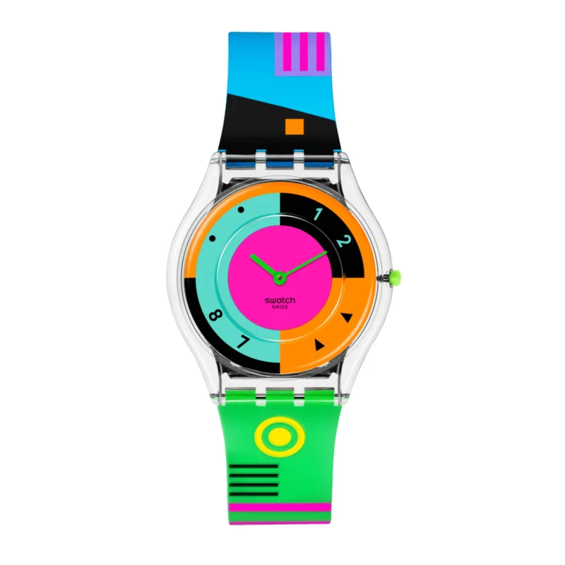Swatch Neon Hot Racer Multi-coloured Dial Transparent Silicone Strap Watch SS08K119