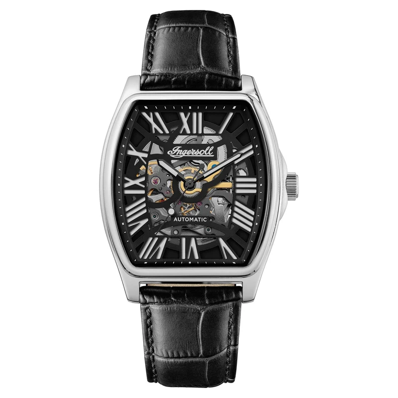 Ingersoll The California Automatic Black Skeleton Dial Black Leather Strap Men's Watch I14202