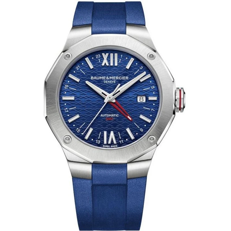 Baume & Mercier Riviera Swiss Made Automatic Blue GMT Dial Blue Rubber Strap Men's Watch BM0A10659