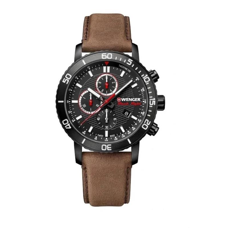 Wenger Roadster Black Night Quartz Black Dial Leather Strap Men's Watch 01.1843.107