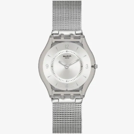 Swatch Metal Knit Quartz Silver Dial Milanese Watch SS08M100M