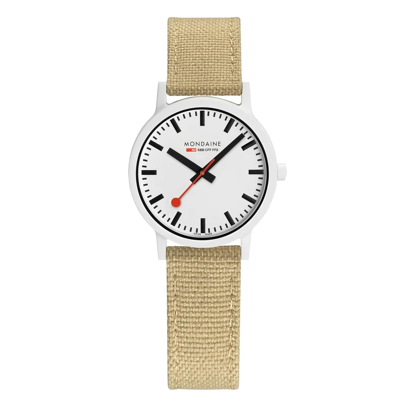 Mondaine Essence Sustainable Quartz Movement White Dial Textile Ladies Watch Strap MS1.32110.LN1