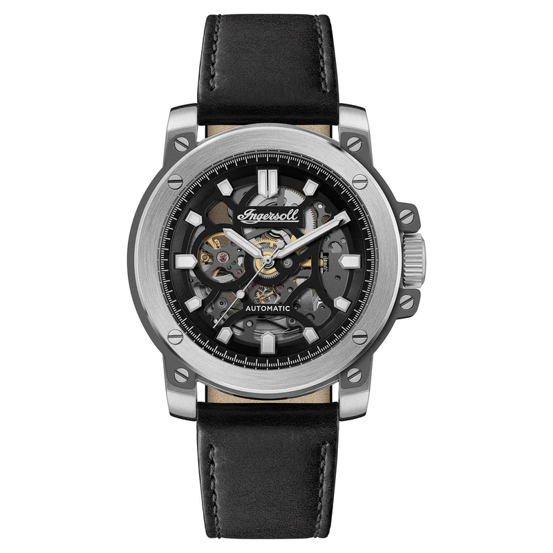 Ingersoll The Freestyle Automatic Black Skeleton Dial Black Leather Strap Men's Watch I14401