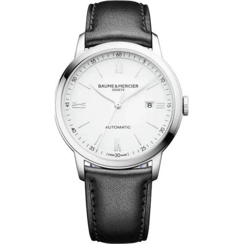 Baume & Mercier Classima Automatic White Dial Black Leather Strap Men's Watch BM0A10332